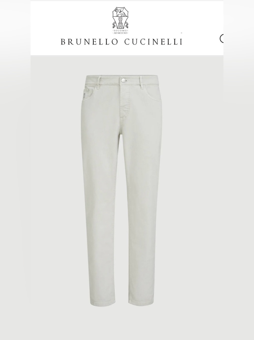 Brunello Cucinelli Iconic Fit Denim Jeans Ivory Ecru IT 50 US 34 Button Fly